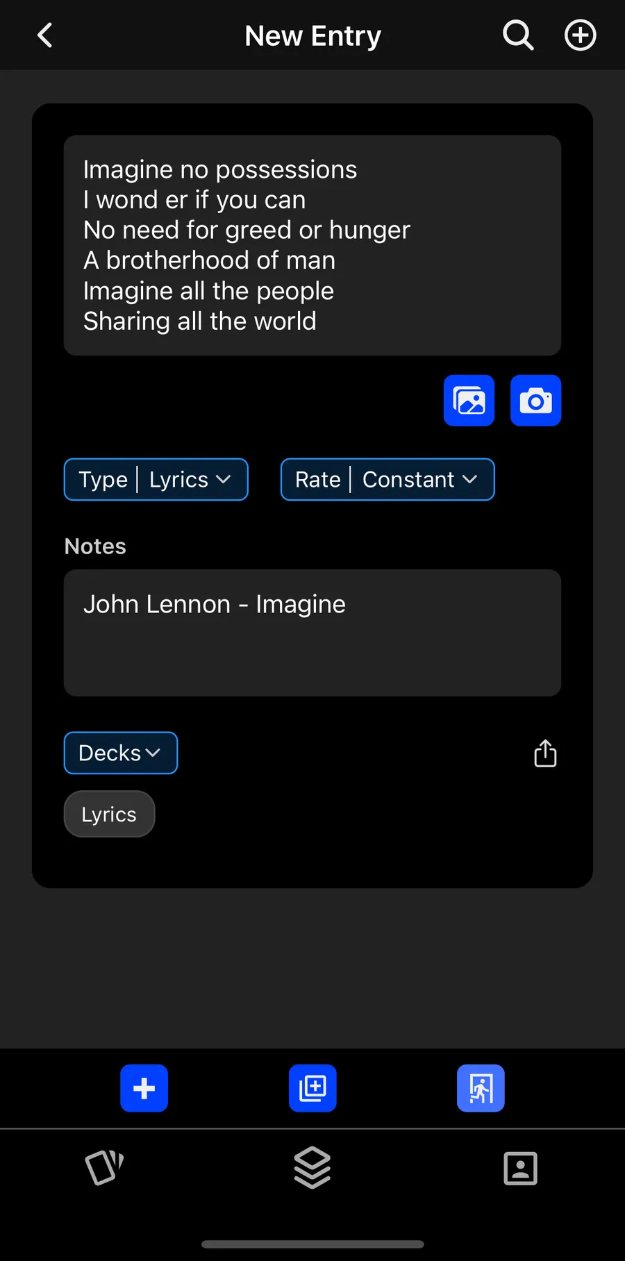New Lyric entry - lines from song Imagine